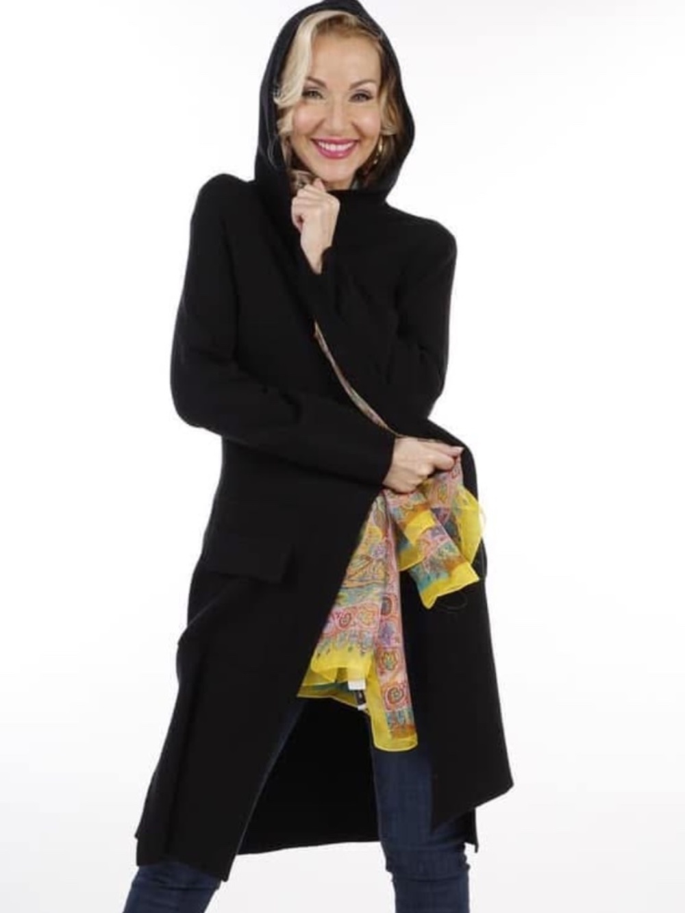 Brian Bailey Hooded Knit Duster Cardigan Jacket Black XXL - EUC